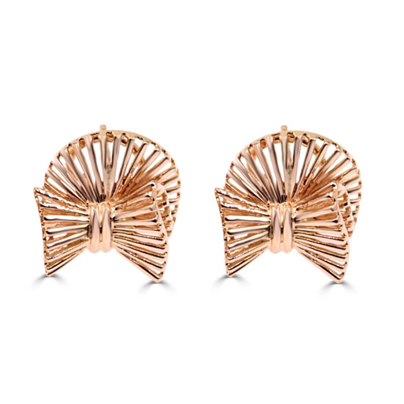 Paire de boucles d’oreilles nœuds rétro en or jaune 18 carats attaches clips