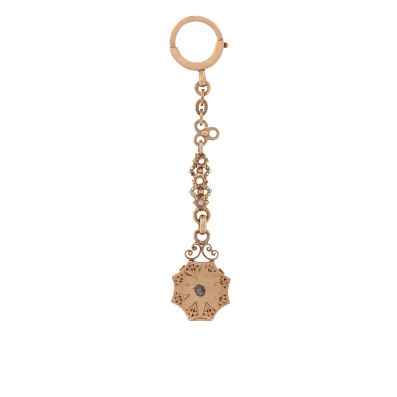 Porte photo rosace avec chaine maille étoiles et roses en or rose 18 carats et anneau imperdable 2cm de diamètre