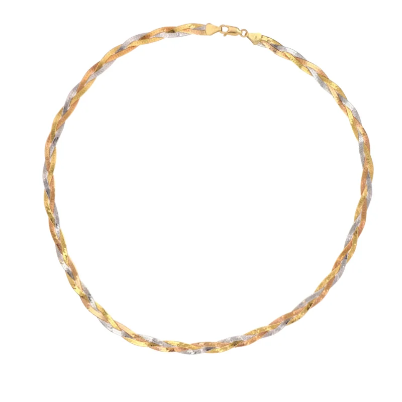 Collier 3 bris enlassés en or jaune, rose et gris de 18 carats