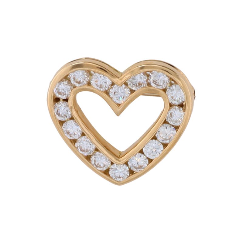 Grand cœur attache broche avec 0,59ct serti rail en or jaune 18 carats