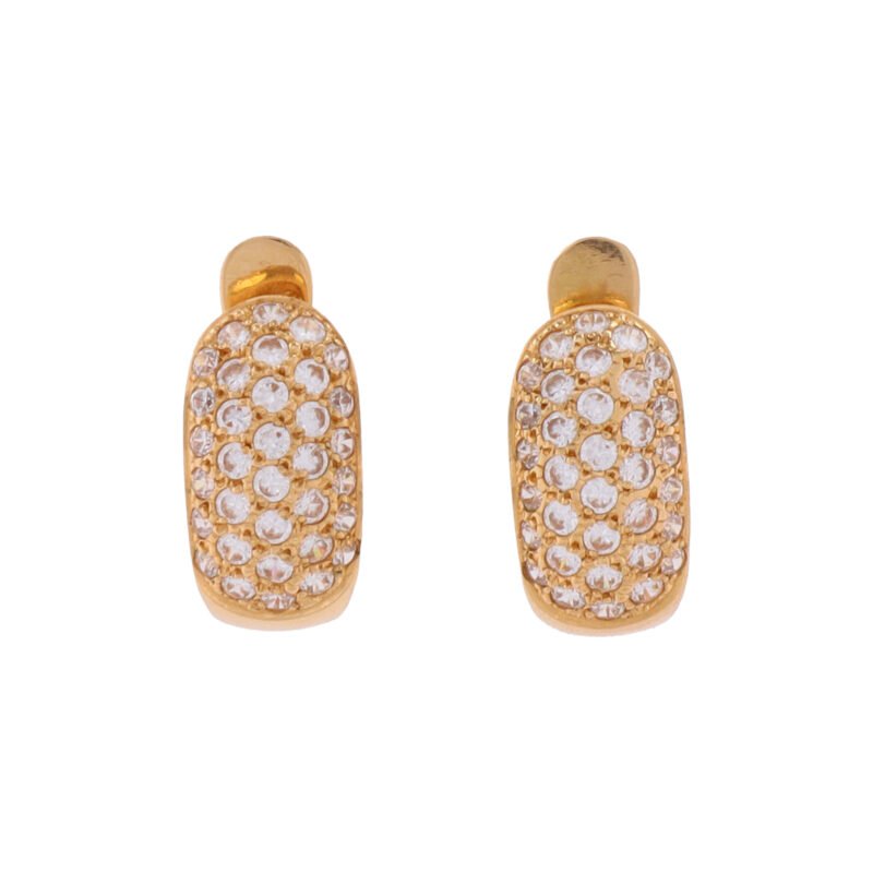 Boucles d'oreilles demi-joint en or jaune 18 carats, diamants serti grains, fermoir clip