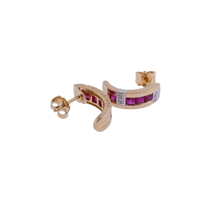 Boucles d'oreilles en or jaune 18 carats rubis et diamants Guy Laroche