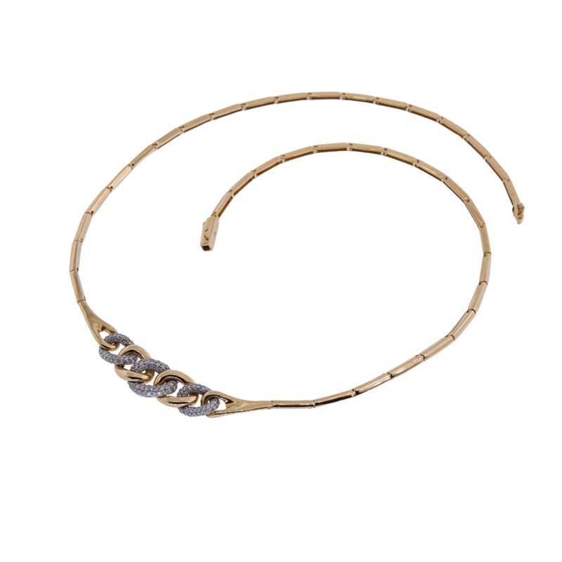 Collier en or jaune 18 carats avec un lien nœuds or blanc diamants